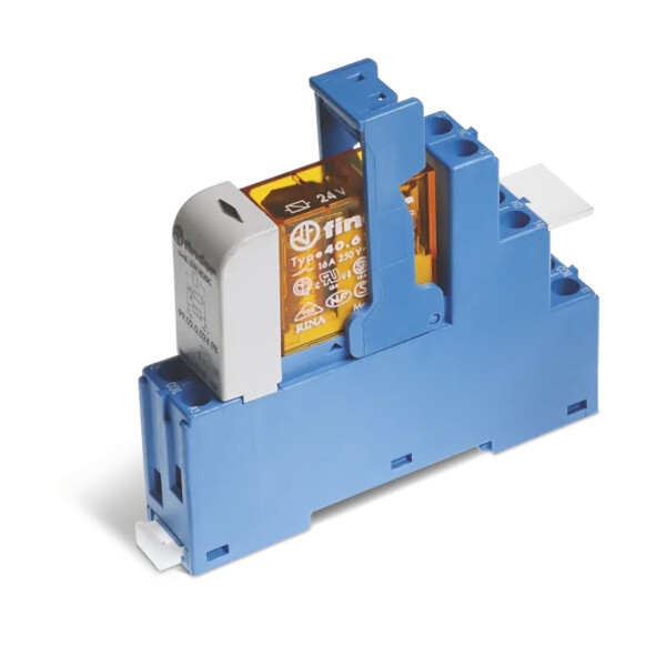 Interface 1RT 16A 24V DC sensible, étrier plastique,AgNi, bornes à cage - Finder - 449203