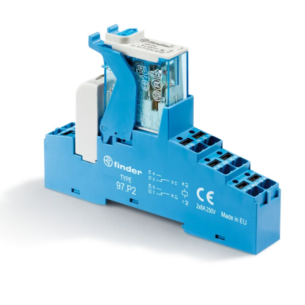 Interface 2RT 8A 120V DC, étrier plastique, bornes Push-in, sortie d'automate - Finder - 407401