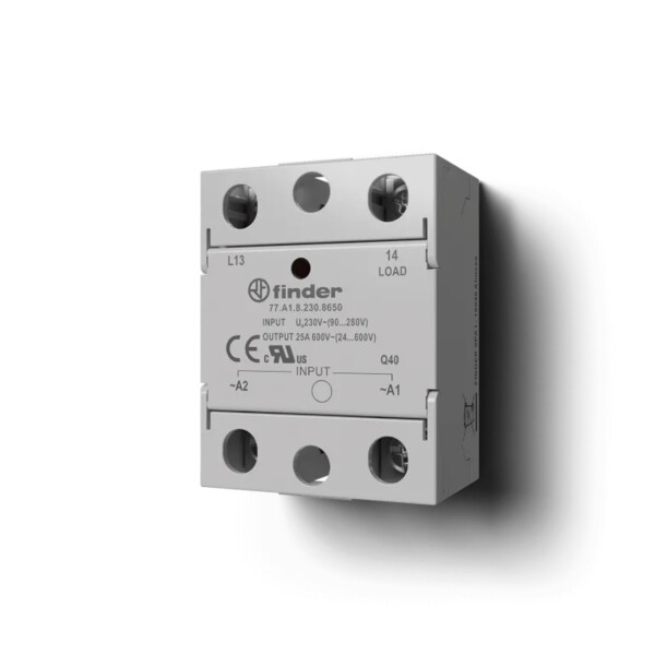 Relais statique pavé 1NO 60A 230V AC, commut 0 de tension, sortie 600VAC - Finder - 452067