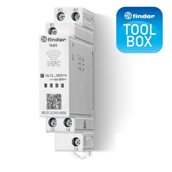 Temporisation 1RT 16A, multitension 12…240V AC/DC, 7 fonctions, NFC - Finder - 456058