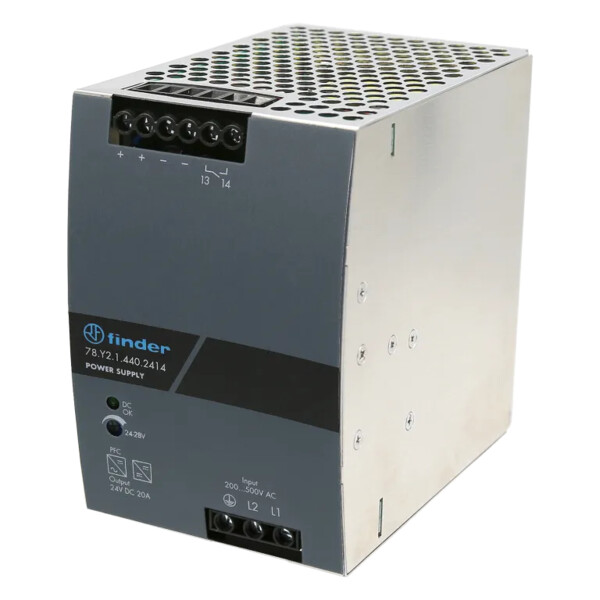 Alimentation biphasée Premium 20A 480W, entrée 200…500V AC, sortie 24V DC - Finder - 465906