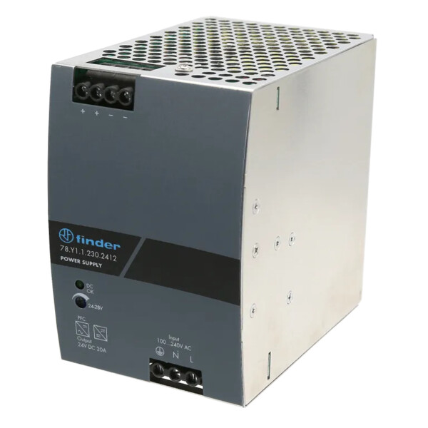 Alimentation monophasée Basic 20A 480W, entrée 100...240V AC, sortie 24V DC - Finder - 465944