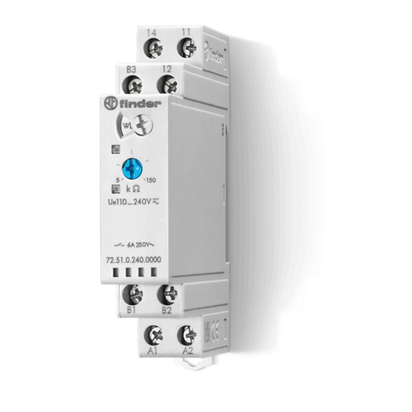 Relais contrôle niveau 1RT 6A, 110...240V AC/DC, sensibilité réglable 5 à 150KΩ - Finder - 455648