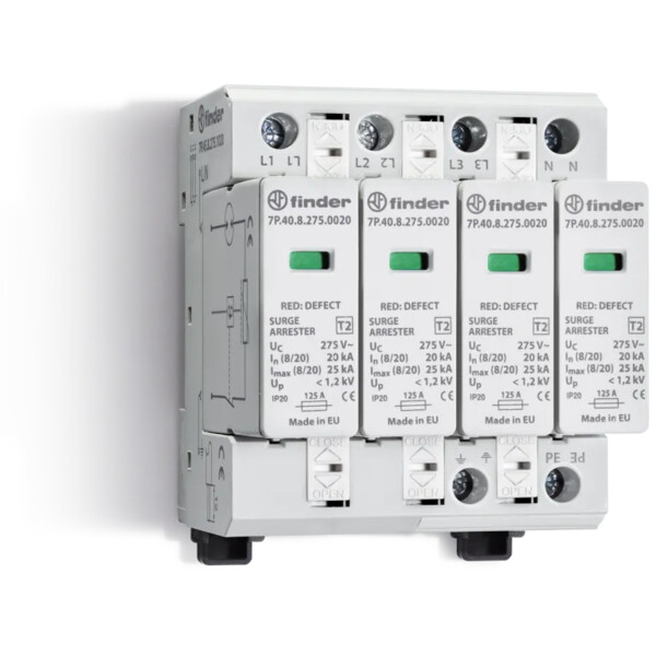 Paraf T2 tetra, 4 varistors 230V, In20kA, Up1,2kV,Télésignalisation - Finder - 422596