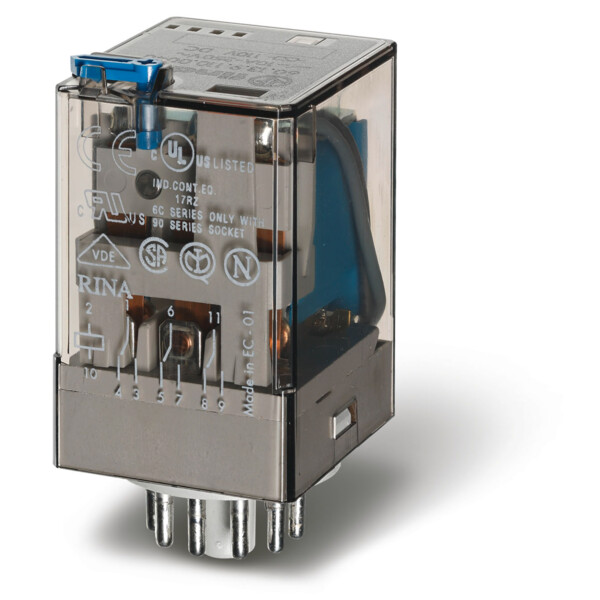 Relais industriel undécal 3rt 10a 24v dc, bouton test et indicateur mécanique (601390240040) - Finder - 50775