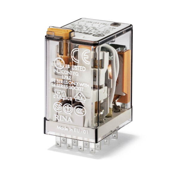 Relais industriel 4rt 7a 24v ac, bouton test et indicateur mécanique (553480240040) - Finder - 79424
