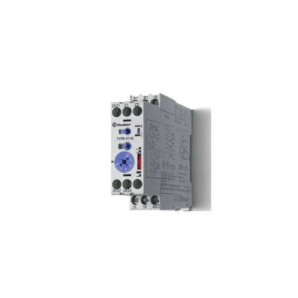 Relais temporise fond d'armoire multifonction multitension 2rt 8a   24…240vac 24…48vdc 0,05s a 60h possibilite 1 contact temporise l'autre instantane (870202400000) - Finder - 258560