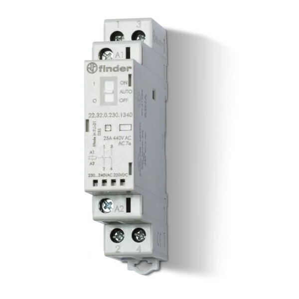 Contacteur 2NO 25A 60V AC/DC, AgSnO2, indicateur méca + LED - Finder - 368122