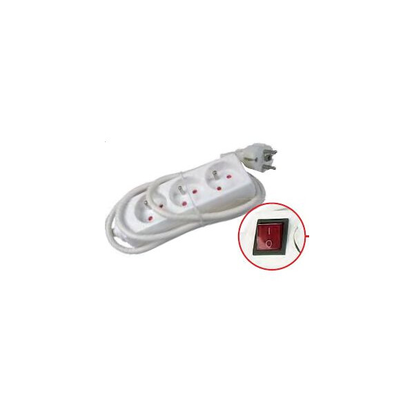 Bloc multiprise blanc - 3 entrées - 3x1mm² - 1,5 mètre - interrupteur - Franelec - Franelec - BM3_1.0SW