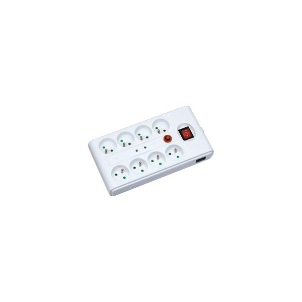 Bloc multiprises parasurtenseur et parafoudre - 8 entrées avec filtre, connectiques TV, téléphone - 3x1,5mm2 - 1,5 mètre - blanc - Franelec - Franelec - BM8_PSW_TTV