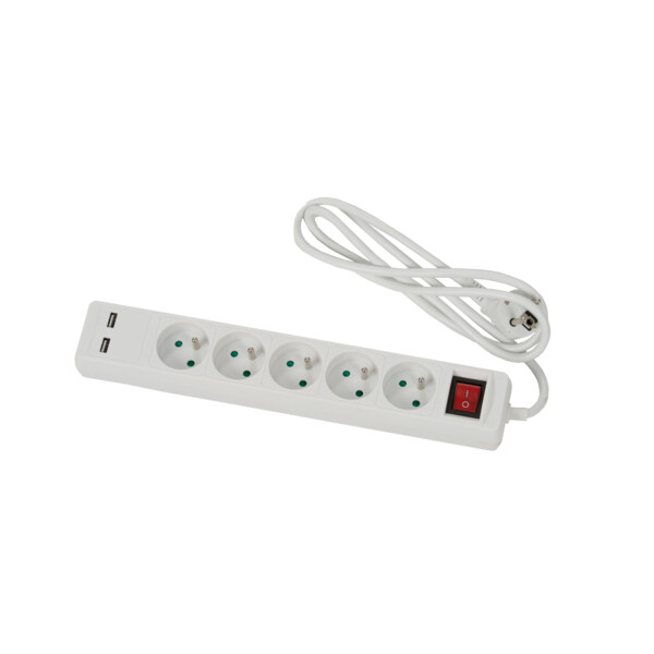 Bloc Multiprise Generix 5 Prises avec 2 Prises USB – avec Interrupteur – Câble HO5VVF 3G1 – 1,5 m - Generix - 0232272