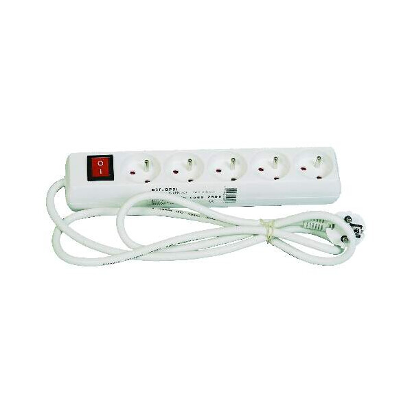 Bloc multiprise 5 prises 2P+T 1,5m HO5VVF 3G1,5 - 230V - 16A - 3500W - IP20 - Blanc - Avec interrupteur - Generix - 0232209B
