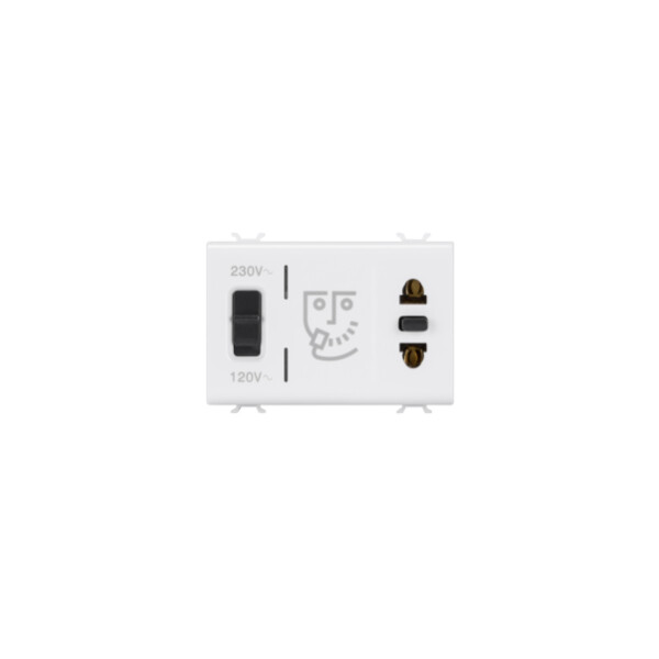 Euro-american standard shaver socket-outlet with insulation transformer - 230v ac - 50/60 hz - 3 modules - white - antibacterial - chorus - Gewiss - GW10331AB