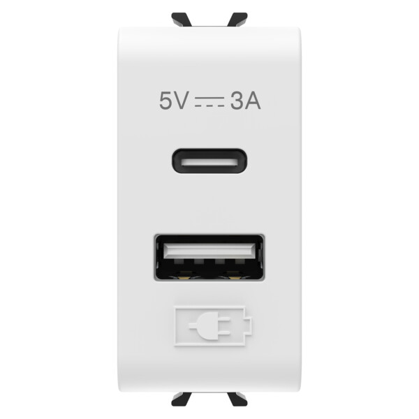 Dual usb char.a+c 5v 3a 1m bla.sat. - Gewiss - GW15449