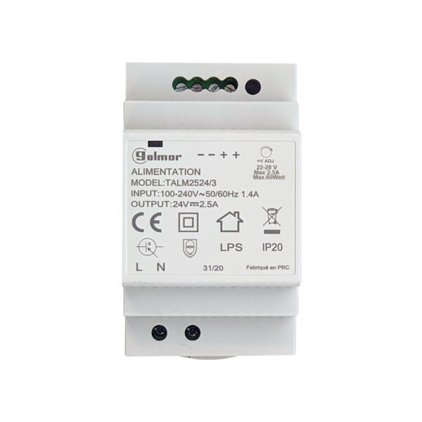 Alimentation modulaire 24Vcc 2.5A 3 modules rail DIN - Golmar - TALM2524/3