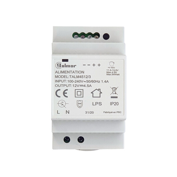 Alimentation modulaire 12 vcc 4.5a, 3 mod. din - Golmar - TALM4512/3