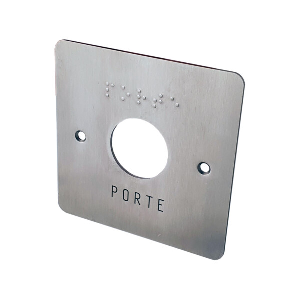 Façade en inox 1.5 mm pour bp sans contact gravée porte + braille (85x85 mm) - Golmar - TFAC07/28