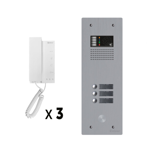 Kit audio 3 appels bus g2p avec platine monobloc alu 1 rangée 3 boutons - Golmar - GKAG2P/103