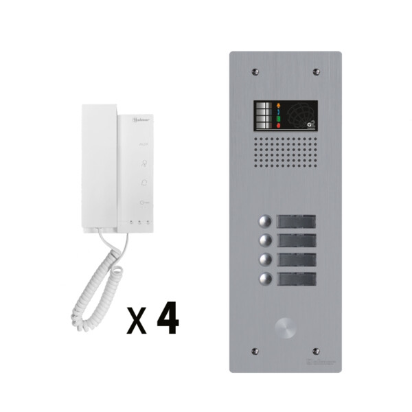 Kit audio 4 appels bus g2p avec platine monobloc alu 1 rangée 4 boutons - Golmar - GKAG2P/104