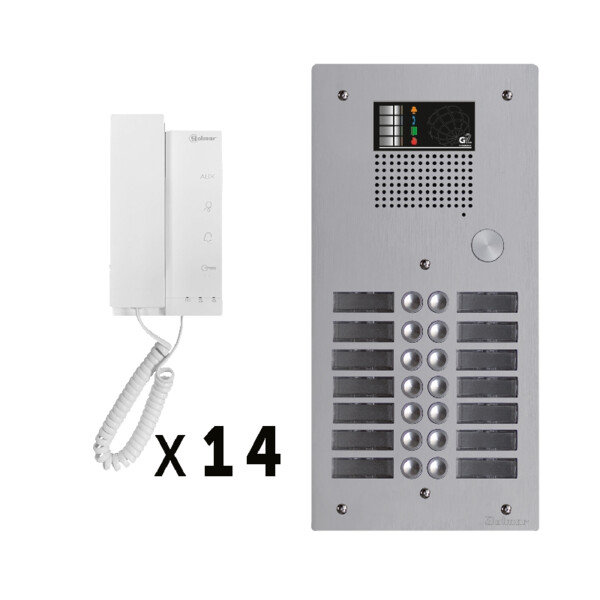 Kit 14 appels audio avec platine de rue aluminium 5mm gtv62 - Golmar - GKAG2P/214