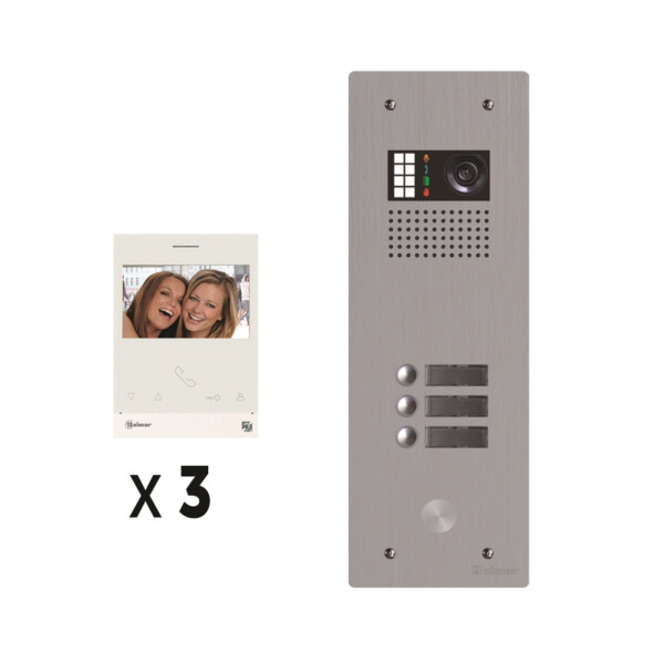 Kit vidéo 3 appels bus g2p avec platine monobloc alu 1 rangée 3 boutons - Golmar - GKVG2P/103