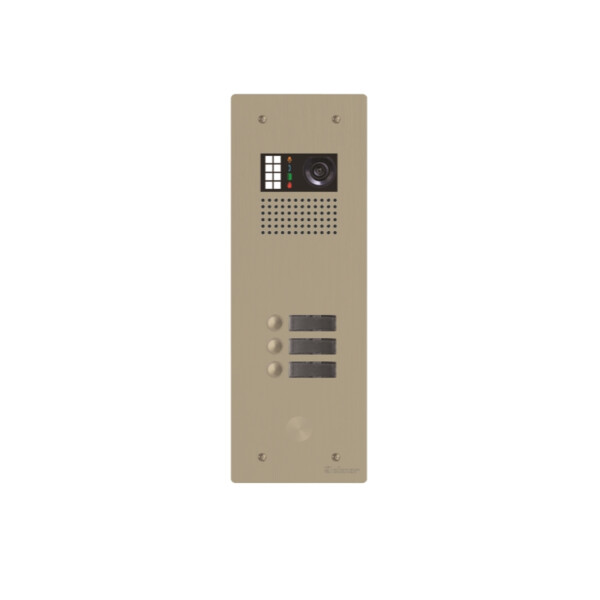 Platine monobloc alu audio/vidéo bus g2p 1 rangée 3 boutons champagne - Golmar - GTV62/103CH