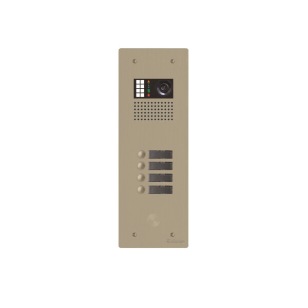 Platine monobloc alu audio/vidéo bus g2p 1 rangée 4 boutons champagne - Golmar - GTV62/104CH