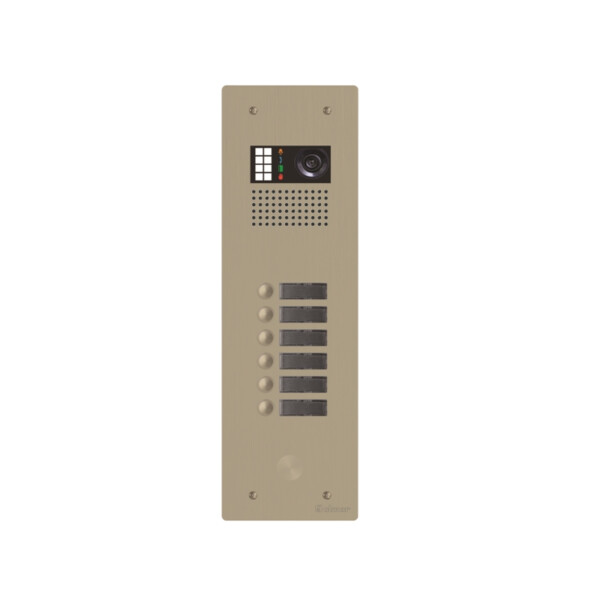 Platine monobloc alu audio/vidéo bus g2p 1 rangée 6 boutons champagne - Golmar - GTV62/106CH