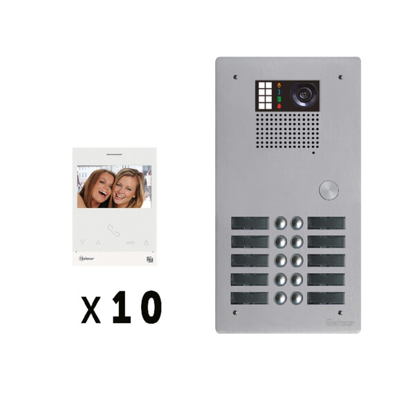 Kit appels vidéo 10 unités platine rue alu 5mm Golmar - Golmar - GKVG2P/210