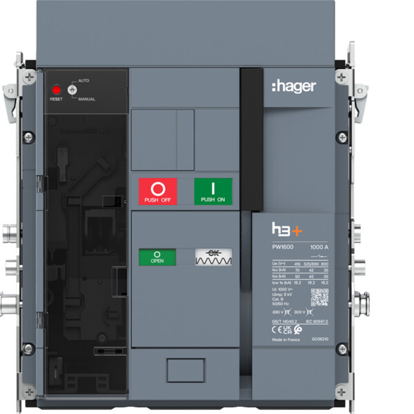 Disjoncteur h3+ PW1600 3P 1000A 70kA Débrochable pour TU sentinel - Hager - HY1E310DB