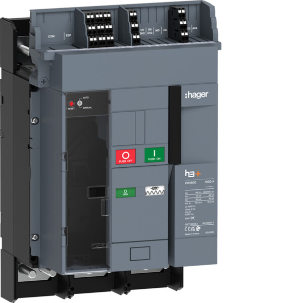 Disjoncteur h3+ PW1600 3P 1000A 70kA fixe motorisable pour TU sentinel Energy - Hager - HY1E310FE