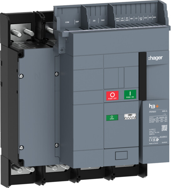 Interrupteur Sectionneur h3+ PW1600 4P 800A fixe motorisable - Hager - HY1W408FS
