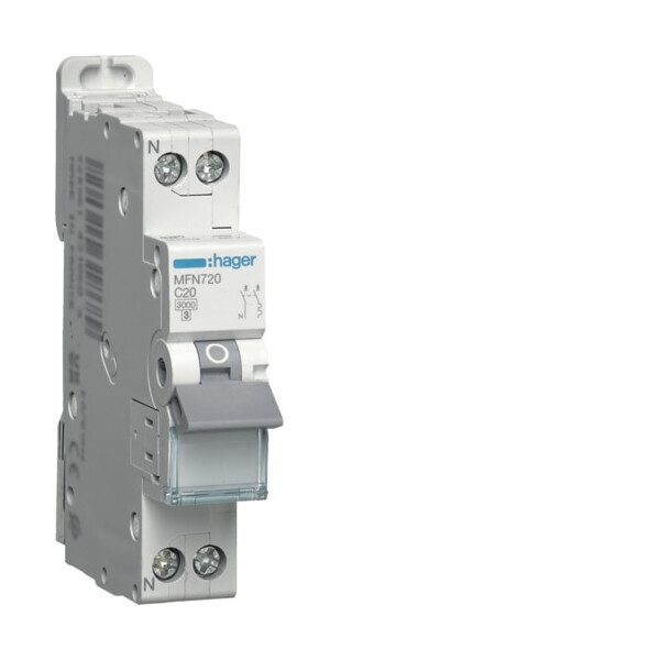 Disjoncteur 1P+N 3kA C-20A 1 module Hager - Hager - MFN720