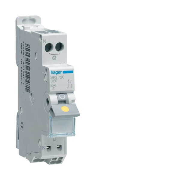 Disjoncteur 1P+N 3kA C-20A 1 module Hager - Hager - MFS720