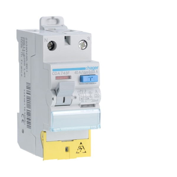 Interrupteur différentiel 2P 40A 30mA type A bornes décalées Hager - Hager - CDA743F