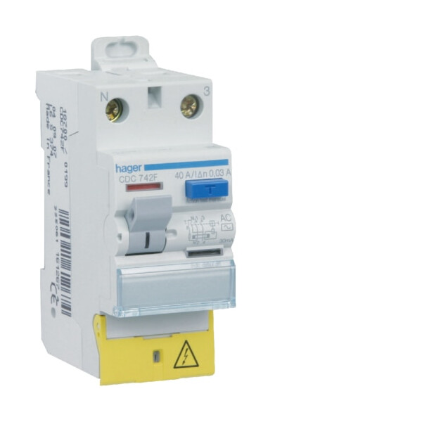 Interrupteur différentiel 2P 40A 30mA type AC bornes décalées Hager - Hager - CDC742F