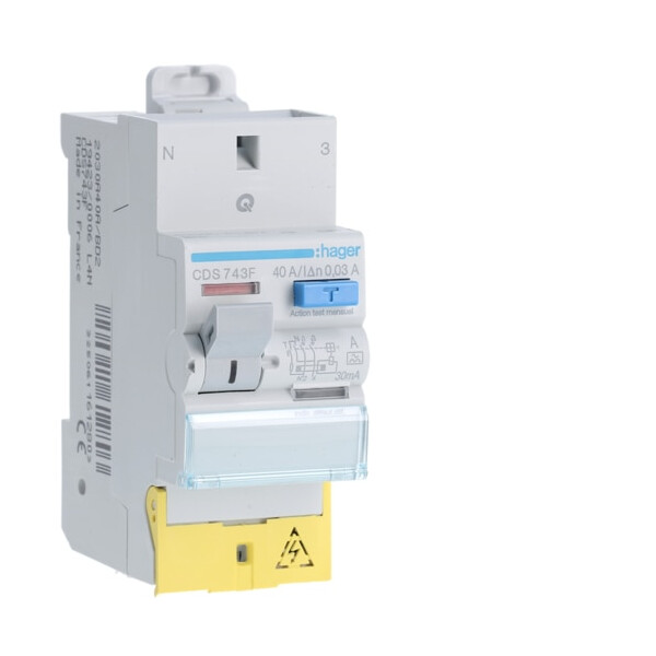 Interrupteur différentiel 2P 40A 30mA type A bornes décalées Hager - Hager - CDS743F