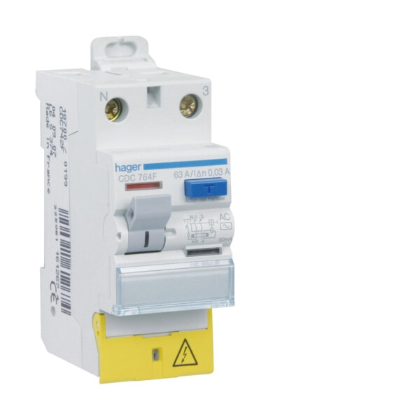 Interrupteur différentiel 2P 63A 30mA type AC bornes décalées Hager - Hager - CDC764F