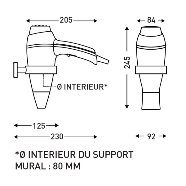 Sèche-cheveux pistolet noir mat Alteo - JVD - 8221140