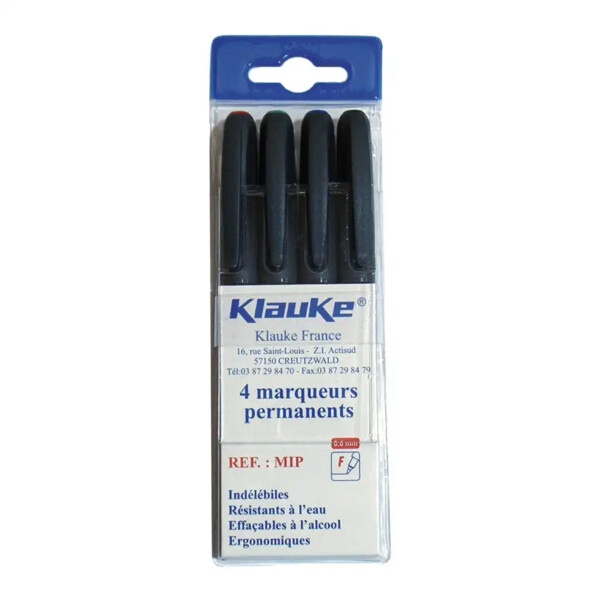 Lot de 4 marqueurs indélébiles Klauke (bleu noir rouge vert) pointe de larg 06mm - Klauke - MIP