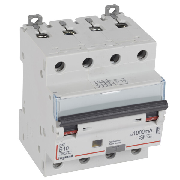 Disjoncteur différentiel dx³ 6000 -vis- 4p 400v~ -10 a - type ac 1000ma -10ka- courbe b - 4m - Legrand - 411350