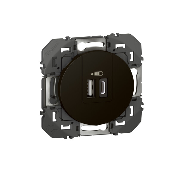 Double chargeur USB Legrand Dooxie 1 TypeA + 1 TypeC 3A finition noir - emballage blister - Legrand - 095288