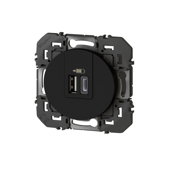 Double chargeur USB Legrand Dooxie 1 TypeA + 1 TypeC 3A finition noir - emballage blister - Legrand - 095288