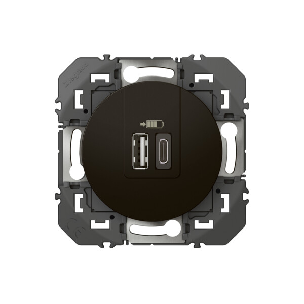 Double chargeur USB Legrand Dooxie 1 TypeA + 1 TypeC 3A finition noir - emballage blister - Legrand - 095288