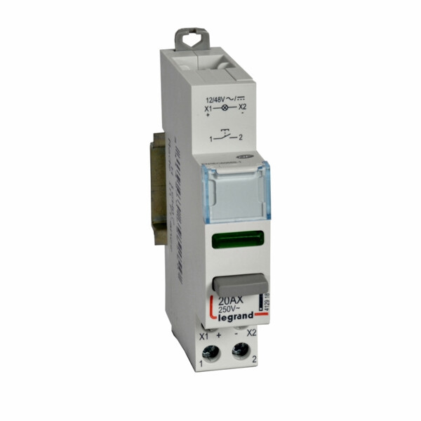 Poussoir - double fonction avec voyant 1 no + led vert - 1 module - 12/48 v~/= - Legrand - 412918