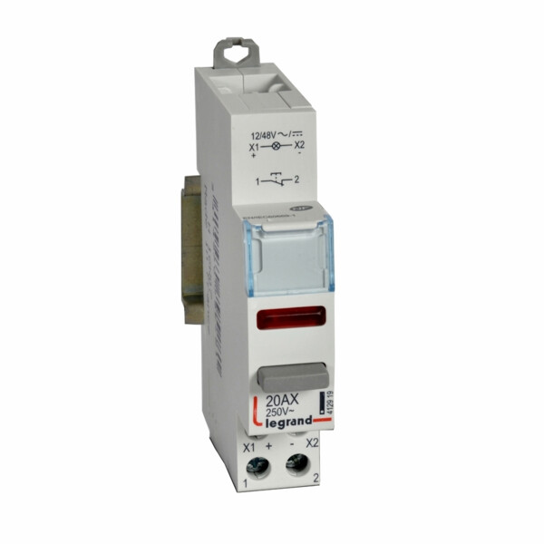Poussoir - double fonction avec voyant 1 no + led rouge - 1 module - 12/48 v~/= - Legrand - 412919