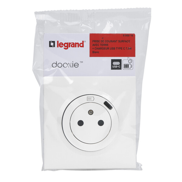 Legrand dooxie prise de courant + chargeur usbx1 type c 1 poste complet blanc - Legrand - 095016
