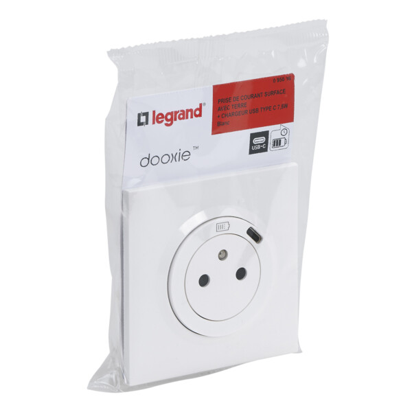 Legrand dooxie prise de courant + chargeur usbx1 type c 1 poste complet blanc - Legrand - 095016