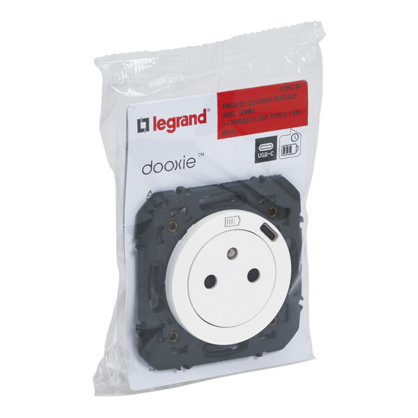 Legrand dooxie prise de courant + chargeur usbx1 type c 1 poste composable blanc - Legrand - 095220