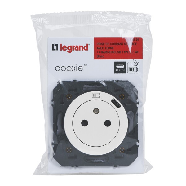 Legrand dooxie prise de courant + chargeur usbx1 type c 1 poste composable blanc - Legrand - 095220